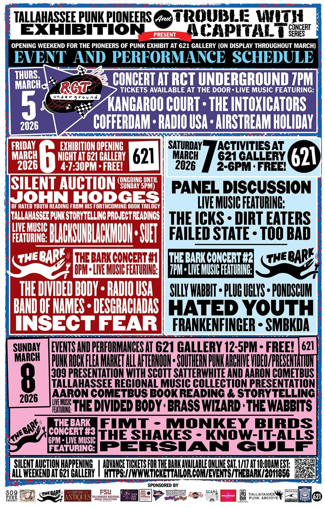 Tallahassee Punk Pioneers Exhibition and Trouble with a Capital T Concert Series — Event and Performance Schedule